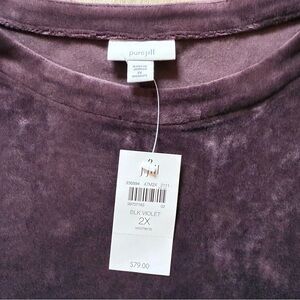 NWT J. Jill Pure Jill Women's Black Violet Oversized Velour Plus Size Top - 2X